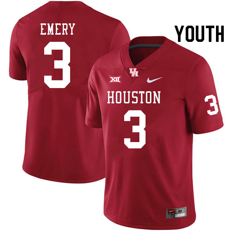 Youth #3 Jalen Emery Houston Cougars Big 12 XII College Football Jerseys Stitched-Red